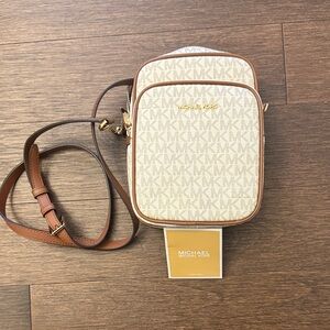 NWT Michael Kors Cream and Brown Logo Crossbody